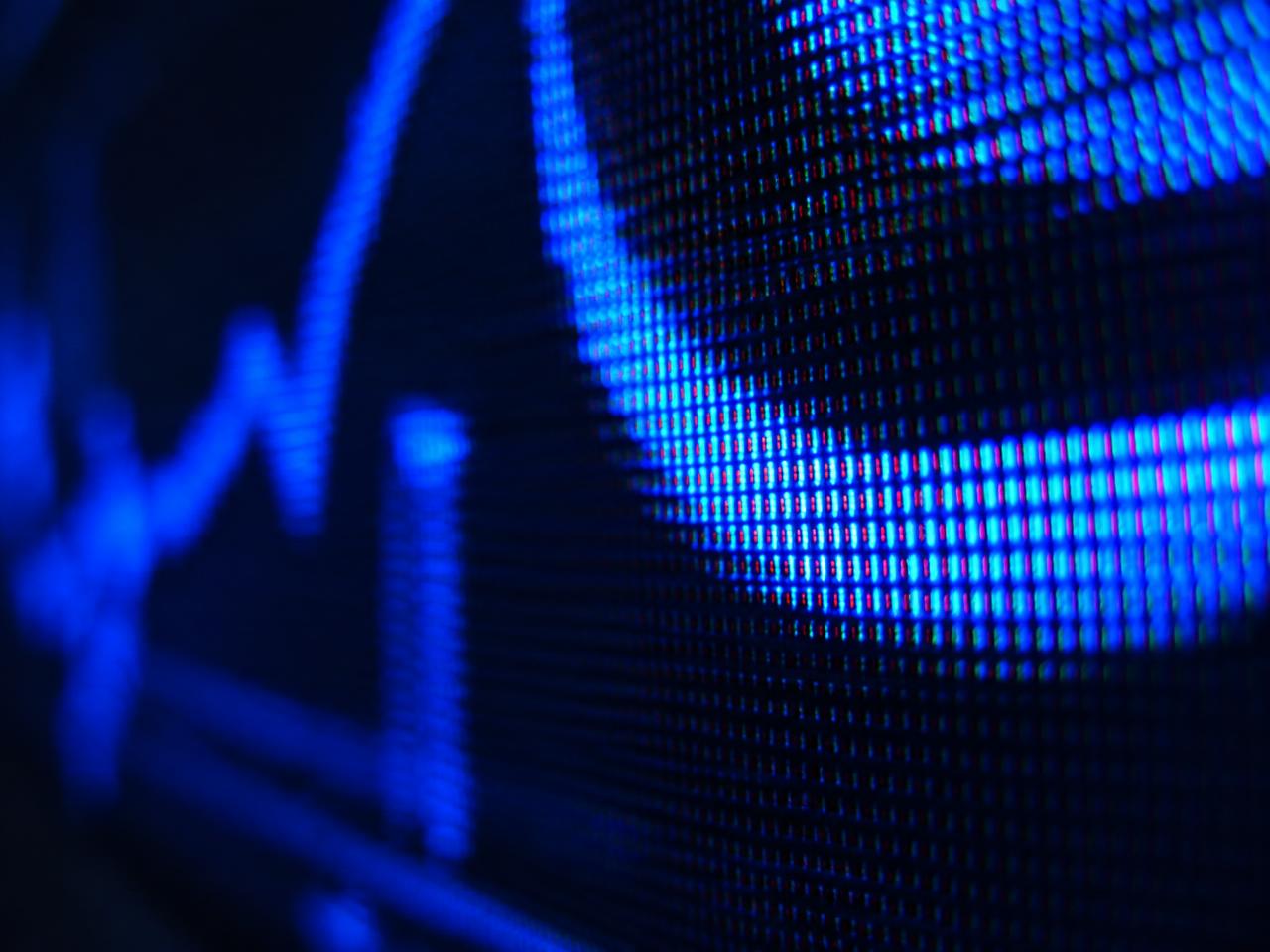 Macro of LED pixels showing real-time graphics